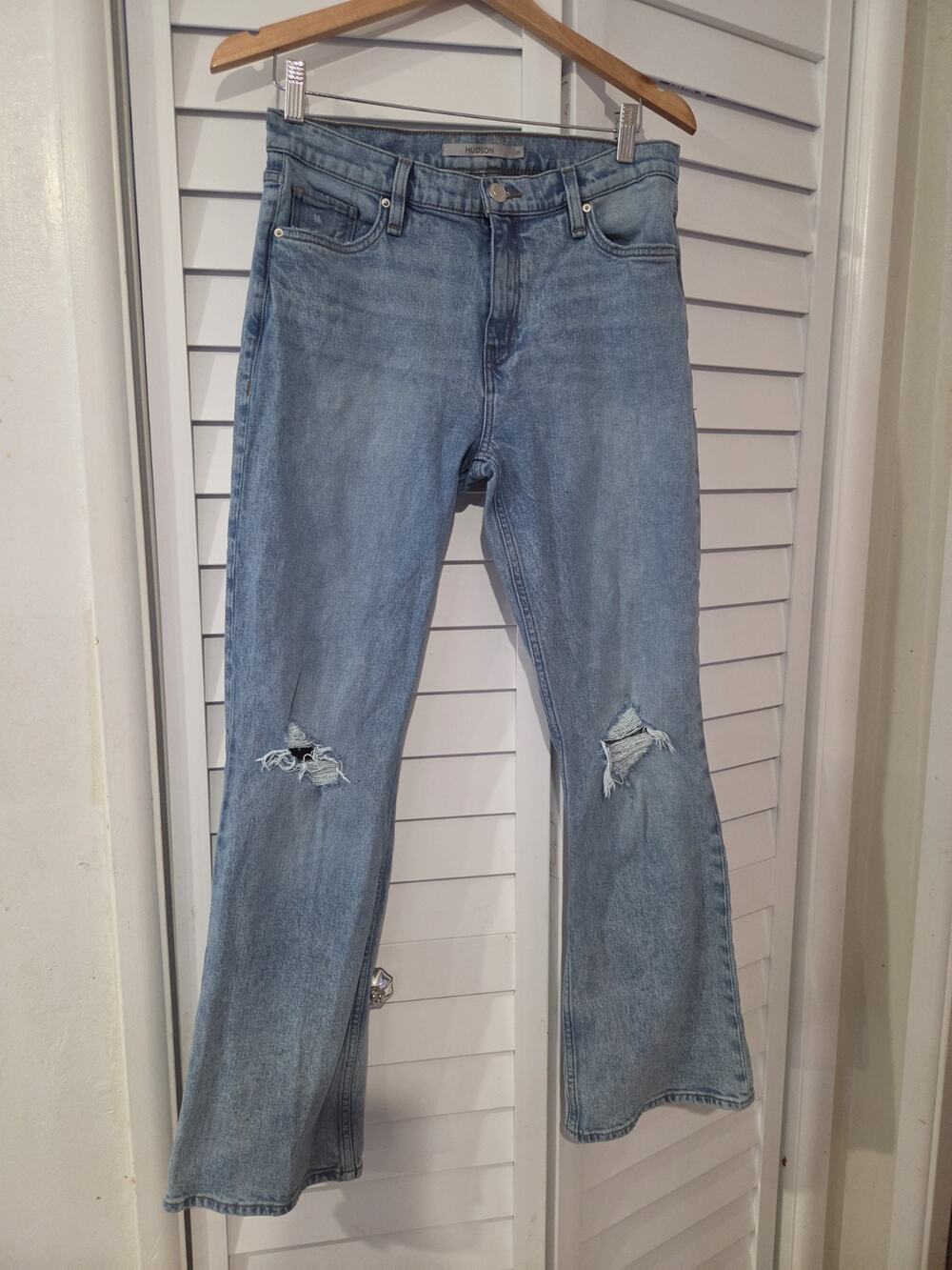 HUDSON Women's Slim Straight Jeans Light Wash Blue Denim Distressed 5-Pocket